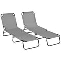 Set of 2 Folding Sun Loungers with Adjustable Backrest for Garden and Beach in Dark Grey by Outsunny