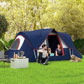 Large Family Tunnel Camping Tent With Rainfly, Groundsheet & Mesh Windows, Navy Blue