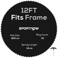 12ft Trampoline Replacement Mat with Spring Tool and 72 V Hooks for Outdoor Use Black AOSOM