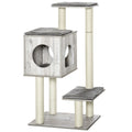 Cat Tree Tower With Jute Scratching Posts And Activity Centre For Large Cats 113cm Grey AOSOM