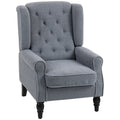 Retro Wingback Accent Chair With Button Tufted Upholstery For Living Room And Bedroom Grey