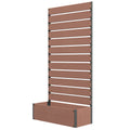 Light Brown Raised Garden Planter Box With Trellis For Climbing Plants And Drainage Gap