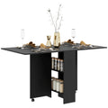 Extendable Drop Leaf Dining Table with Storage Shelves and Wheels for Small Spaces Grey