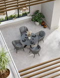 Aspen 4 seater round ceramic glass garden dining set seen from above, grey 120cm top with four rope chairs