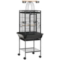 Tall Parrot Bird Cage With Open Play Top Perch Wheels and Storage Shelf Dark Grey AOSOM