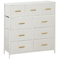 Cream White Chest of Drawers with 9 Fabric Storage Baskets and Steel Frame for Bedroom by HOMCOM