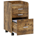 3 Drawer Mobile Filing Cabinet With Hanging File Storage And Edged Top Rustic Brown AOSOM