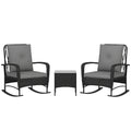 Three Piece Rattan Rocking Chair Bistro Set Black by Outsunny