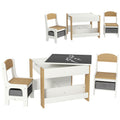 Three Piece Kids Table and Chair Set with Blackboard Storage and Shelves in Natural Wood AOSOM