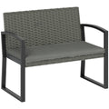 Grey Black Two Seater Rattan Garden Bench Weather Resistant by Outsunny