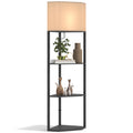 Tall Corner Floor Lamp with Storage Shelves and Chain Switch for Living Room, Black