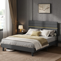 Bed Frame For King Size Bed With Grey Upholstered Headboard for Modern Bedroom Comfort