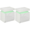 Set of 2 Bedside Tables with LED Lights and 4 Drawers Modern Storage Units White