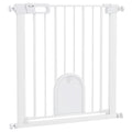 Pressure Fit Pet Safety Gate with Cat Flap and Double Lock For Stairs and Doorways White