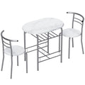 Compact Dining Table and 2 Chairs with Shelf for Small Kitchens White Marble Effect