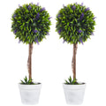 Set of 2 Artificial Topiary Ball Trees with Lavender Flowers for Indoor Outdoor Use Green