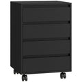 Office Storage Cabinet with 4 Drawers and Lockable Wheels for Tidy Desks Black