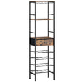 Slim Wine Rack for Small Spaces with Bottle and Glass Storage Rustic Brown Black Homcom