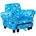 Kids Wooden Armchair with Footrest and High Back for Bedroom or Playroom, Blue