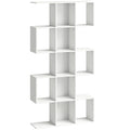 HOMCOM 5-Tier Bookshelf, S Shaped Geometric Bookcase with 15 Compartments, White Wood Effect AOSOM