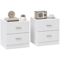 HOMCOM Set of 2 Modern Nightstands, Bedside Tables with 2 Storage Drawers, Accent End Table for Bedroom and Living Room, White AOSOM