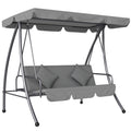 Light Grey 3 Seater Garden Swing Chair Lounger With Cushion and Tilt Canopy by Outsunny