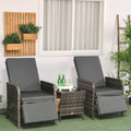 3 Piece Rattan Bistro Set with Cushions and Hidden Storage for Balcony or Garden Mix Grey AOSOM