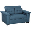 Blue 2 Seater Click Clack Sofa Bed with Side Pockets and Pillows by HOMCOM