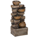 Garden Water Fountain with Calming Cascading Tiers and LED Lights for Relaxing Evenings Rustic Brown Outsunny