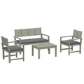 Outsunny 4 Seater Wooden Garden Furniture Set with Loveseat, Armchairs, Table, Acacia Wood Garden Sofa Set, Light Grey AOSOM