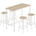 Breakfast Bar Table and Four Stools Set Space Saving for Small Kitchens Natural Wood White AOSOM