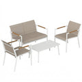 Outsunny 4 Seater Garden Furniture Set with Loveseat, Armchairs, Table, Metal Garden Sofa Set with Breathable Seats, Khaki AOSOM