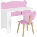 Kids Desk and Chair Set with Storage Drawer for Study and Play Pink White AOSOM