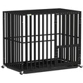 Steel Dog Crate With Removable Tray and Wheels for Secure Home Use Black AOSOM
