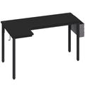 Black L Shaped Gaming Desk with Hooks Storage Bag and Cable Management