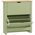 Green Slim Shoe Cabinet with 2 Flip Drawers and Adjustable Shelves for Hallway Storage 72x26x80cm Homcom
