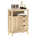 Small Wooden Sideboard with Drawers and Adjustable Shelf in Natural Finish