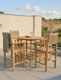 Roma 4 seater acacia wood garden bar set with 100cm sunray table and four rope bar stools