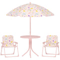 Kids Garden Table and Chair Set with Adjustable Parasol Rainbow Design 4pc Pink by AIYAPLAY Aiyaplay