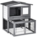 2 Tier Wooden Rabbit Hutch for Outdoor Use with Ramp and Shelter for Guinea Pigs Grey AOSOM