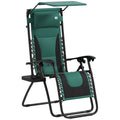 Green Zero Gravity Reclining Outdoor Sun Lounger with Shade Cup Holder and Cushion by Outsunny