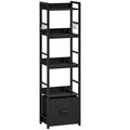 Slim Bookshelf with Drawer and Hooks for Small Spaces and Organised Storage Black AOSOM