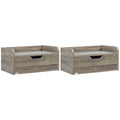 Set of 2 Wall Mounted Bedside Tables With Storage Drawer Space Saving Design Grey