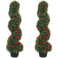 Artificial Rose Spiral Topiary Trees Set of 2 for Easy Care Doorway or Patio Display Red AOSOM