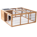 Outdoor Rabbit Hutch and Guinea Pig Run With Openable Roof for 2 Pets Yellow AOSOM