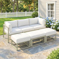 Garden Sofa Set with Daybed and Coffee Table for Flexible Outdoor Lounging, Cream White & Rose Gold