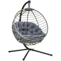 Large Grey Hanging Egg Chair, Foldable, Cushion, Metal Stand Outsunny
