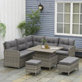 Rattan Corner Sofa With Rising Table Outsunny