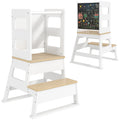 White 2-in-1 Toddler Tower with Chalkboard and Safety Rail for Kitchen and Bathroom by AIYAPLAY AOSOM