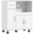 Kitchen Storage Trolley with Sliding Microwave Shelf and Lockable Wheels White Homcom